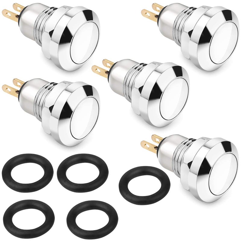 Clyxgs Metal Momentary Push Button Switch Waterproof Silver Point 8mm Mini Micro Round DC36V/2A Self-Reset for Power Start Doorbell, Golden Foot, 5PCS - Image 1